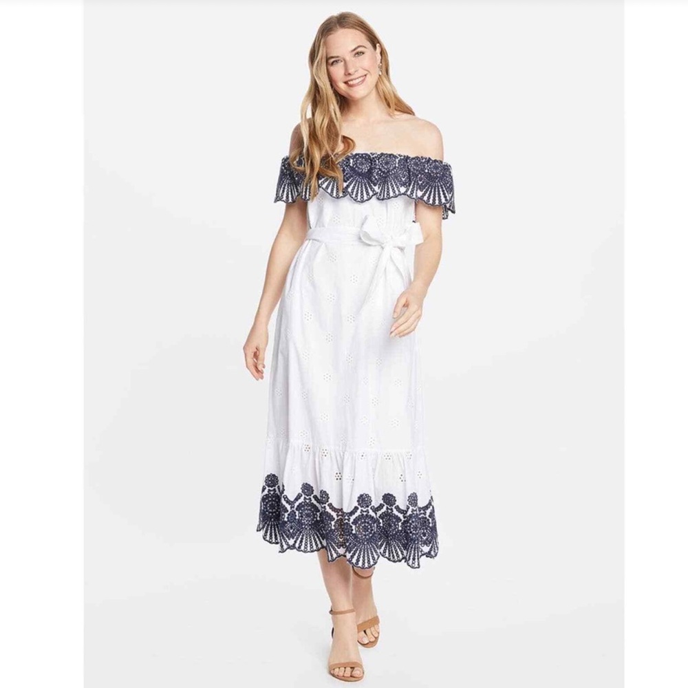 Draper James Cream Off-Shoulder Sundress Midi 100% Cotton Size Large